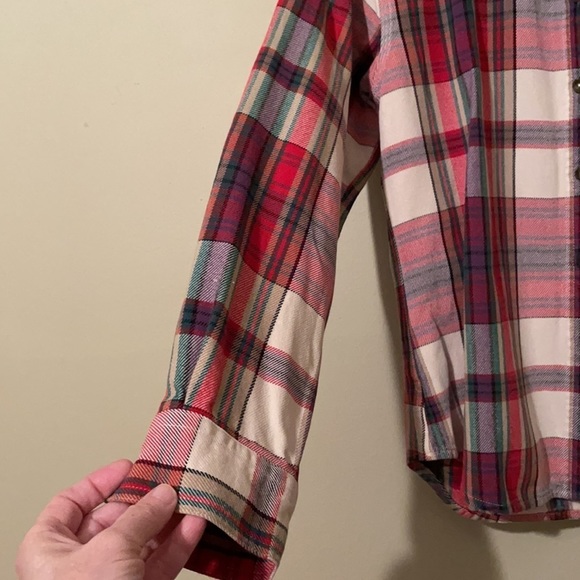 Eddie Bauer, red plaid flannel shirt size small - Picture 3 of 6